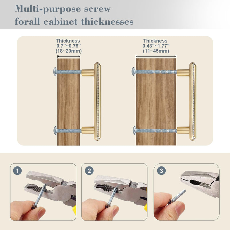 POZEAN Gold Cabinet Pulls 4 Pack, Luxury Crystal Drawer Knobs Handles, Easy Install Modern Cabinet Pulls for Kitchen Bathroom Vanity