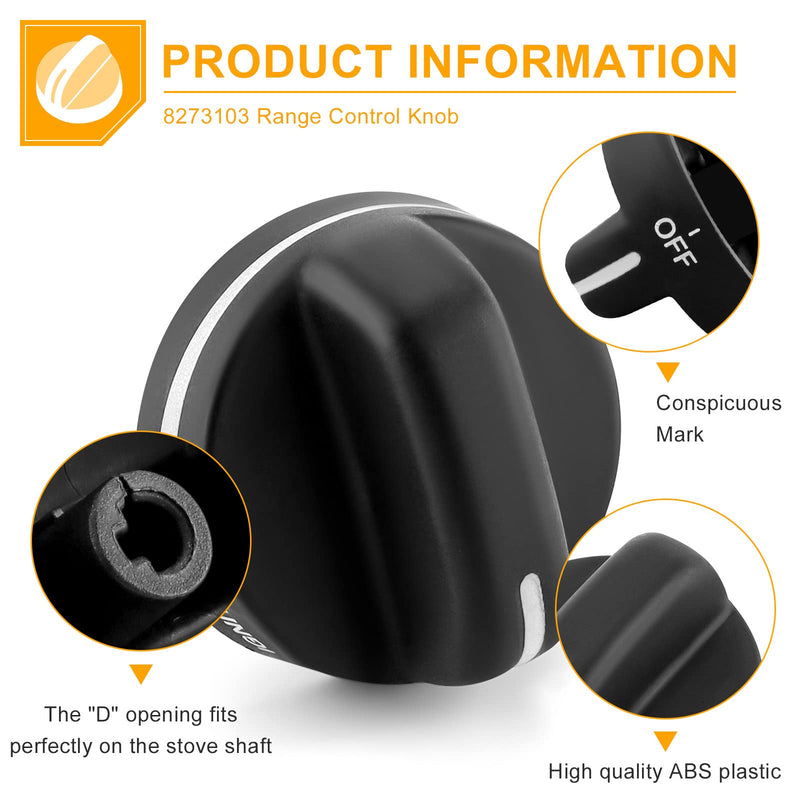 8273103 Gas Range Stove Knobs Fit for Whirlpool Stove Knobs Replacements AP6012363 8273107 8273111 ER8273103 (4-Pack,Black) for Whirlpool Range/Oven PS11745570 PS11745570 WP8273103VP 4pcs black