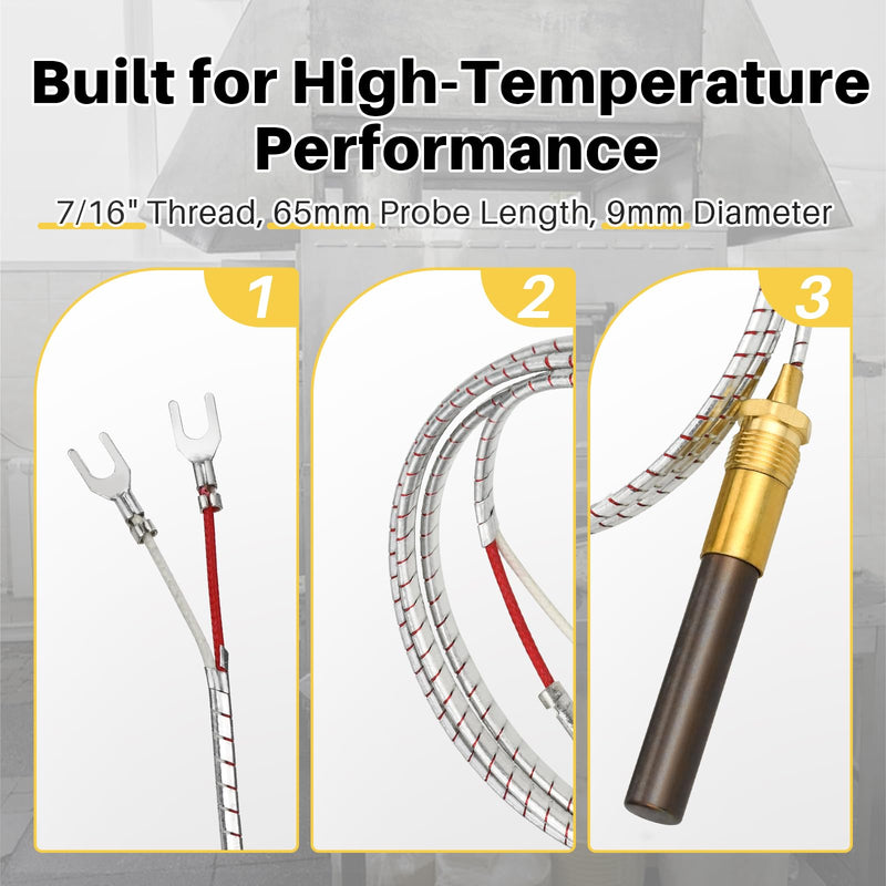 Gas Fryer Thermocouple, Thermopile Replacement Fryer Parts for Pitco 60125501, Gas Fryer Replacement Assembly for Elite Imperial Frymaster Dean