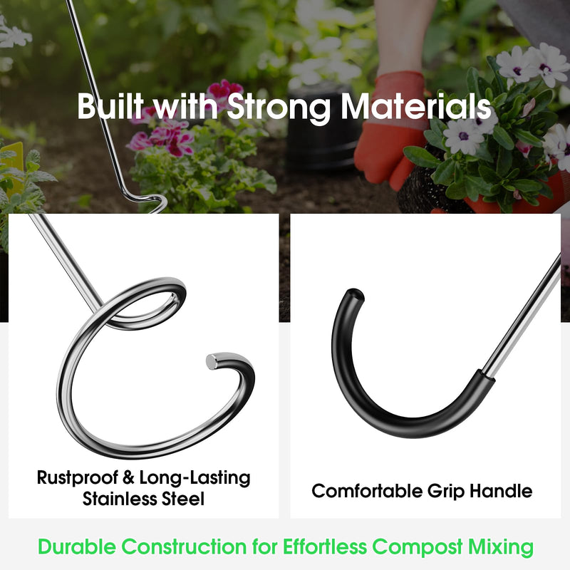Compost Aerator Tool, Heavy Duty Spiral Compost Turner with Ergonomic Handle, Manual Soil Aeration Tool for Garden Compost Bin and Backyard Pile Mixing