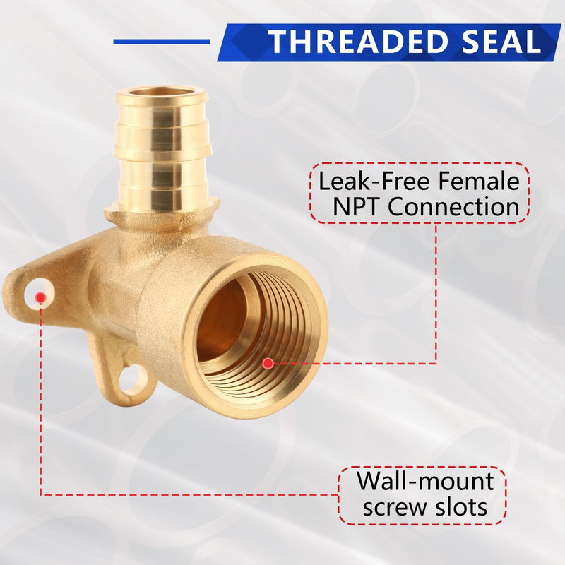 (10-Pack YVSKM) 1/2" PEX-A Expansion × 1/2" Female NPT Brass Drop Ear Elbow, Lead-Free Full Flow Threaded Connection Fitting, ASTM F1960, 90° PEX-A Pipe Connector for Plumbing & Water Supply 1/2 Inch (10Pack) PEX-A FIP Drop-ear Elbow