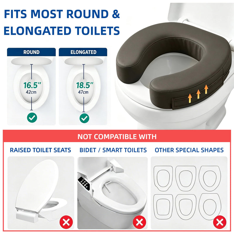 3-Inch Padded Raised Toilet Seat Cushion for Seniors | Firm High-Density Foam Toilet Seat Riser with Waterproof Cover, Fits Standard Toilets (Space Gray) Space Gray 3 inches