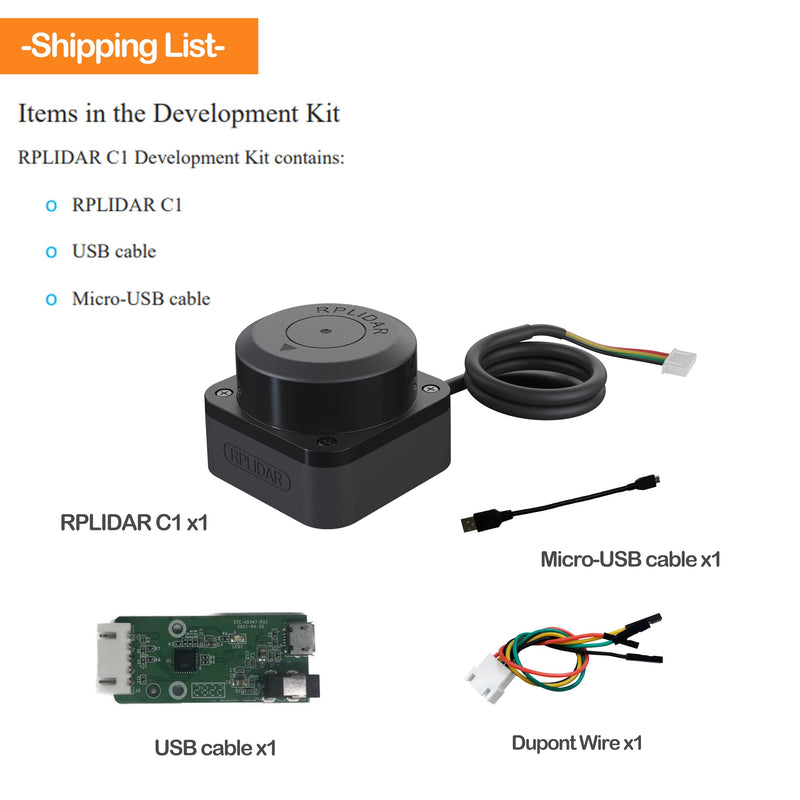 WayPonDEV RPLIDAR C1 360 Degree 2D Lidar Sensor, 12 Meters Scanning Radius Ranging Module Kit, SLAM ROS Robot LIDAR Sensor Scanner for Obstacle Avoidance and Navigation of Robots