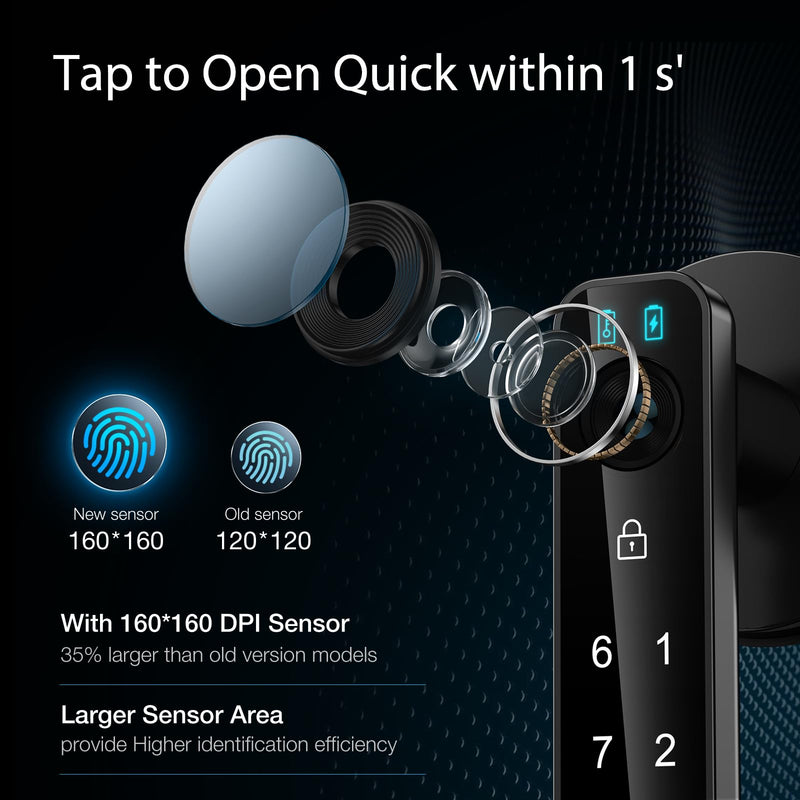 Fingerprint Door Lock- Smart Door knob,biometric Door Lock，with passcode keypad keyless Entry Door Handle，for Bedroom Home Hotel Office Apartment (Black with APP) Black A