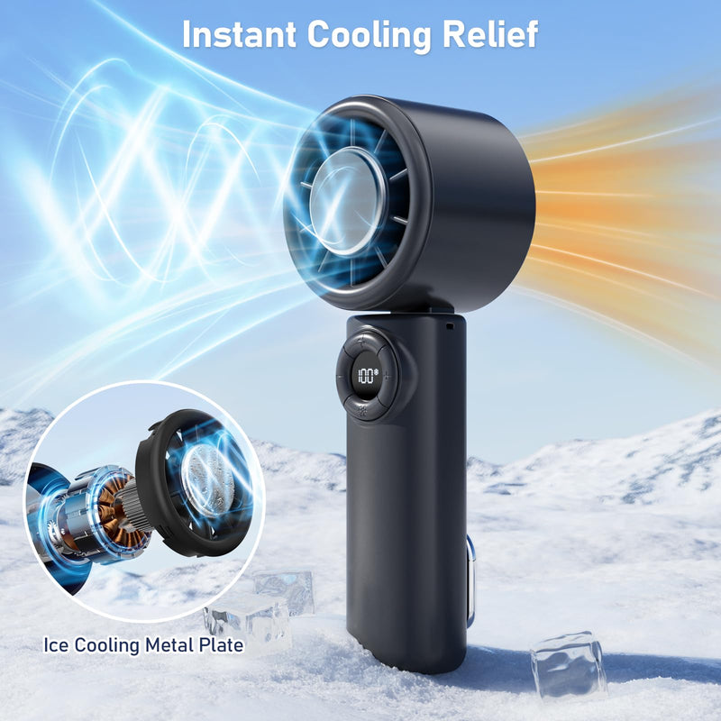 CIVPOWER Handheld Fan: Portable Small Ice Cooling Plate- 4000mAh Rechargeable 100 Gear High-Speed Turbo 10500 RPM - Personal Foldable Battery Operated for Travel Indoor Outdoor Women Men (Black) Black