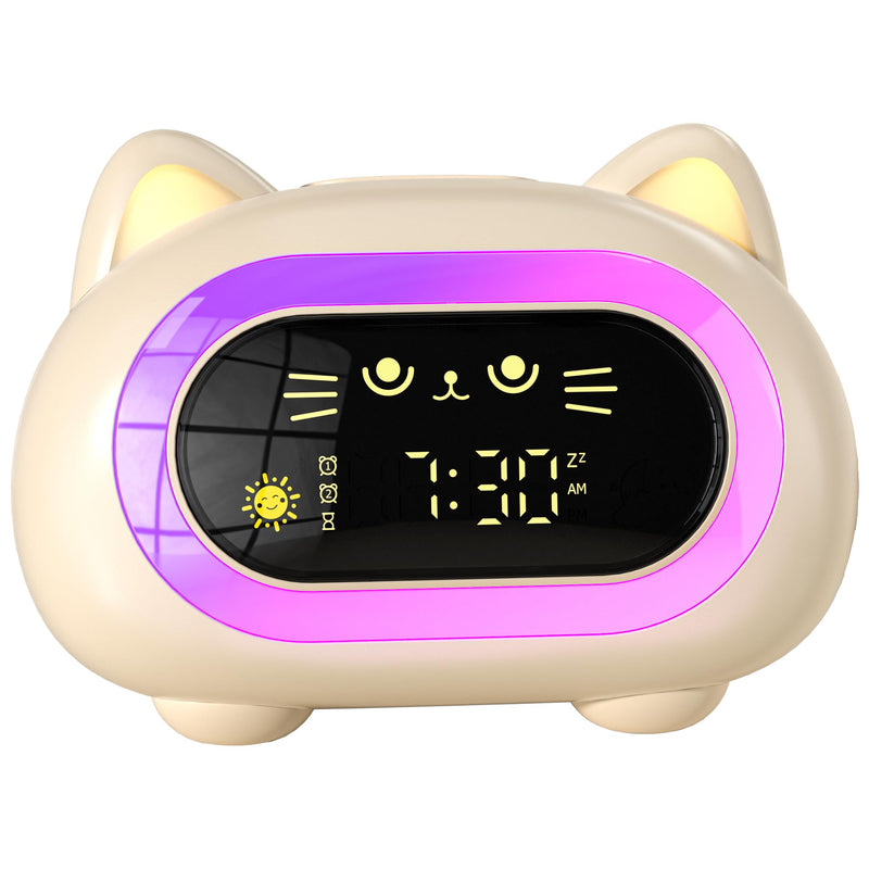 Alarm Clock for Kids, Ok to Wake Clock for Kids with Eye Protection Sleep Training Auto Off Feature 10 Night Light Dual Alarm, Kids Alarm Clock Cute Cat Gifts for Girls Creamy White New