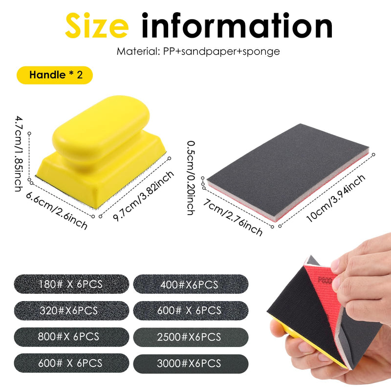48Pcs Sanding Sponge Kit with Handle,Wet Dry 180-3000 Grit Wood Auto 48
