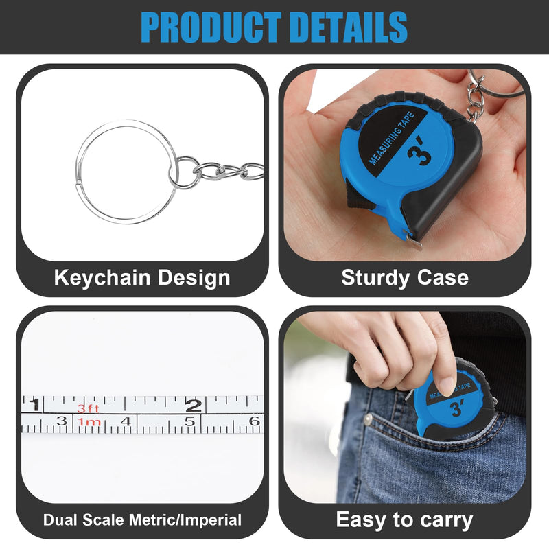 60 Pcs Mini Measuring Tape Keychains 3 Ft Small Tape Measure Inch Metric Scale Bulk with Lock Steel Easy Read Pocket for Party Favors Birthday Daily Use（Blue） (Blue) Blue