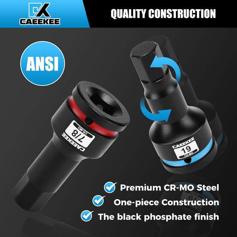 3/4" Drive Master Impact Hex Bit Socket Set, 10 Pieces Allen Bit Socket Set, Cr-Mo, SAE/Metric, 3/4" - 1-1/4", 14mm - 24mm, Heavy Duty Storage Case