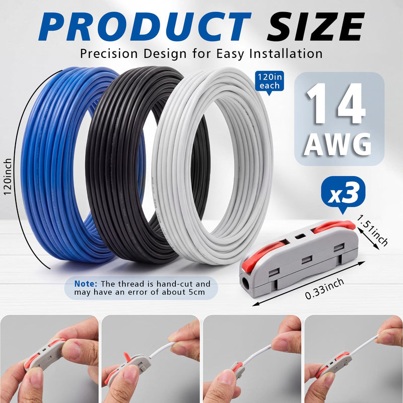 120 Inch Ceiling Fan Extension Wire Kit with 3 Color Wires & Connectors