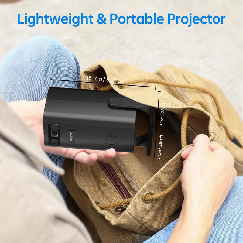 Mini Projector, Full HD 1080P Support Portable Outdoor Movie Projector, Smart Projector Compatible with Smartphone/TV Stick/Laptop/USB/HDMI, Indoor & Outdoor Use Standard System&Black