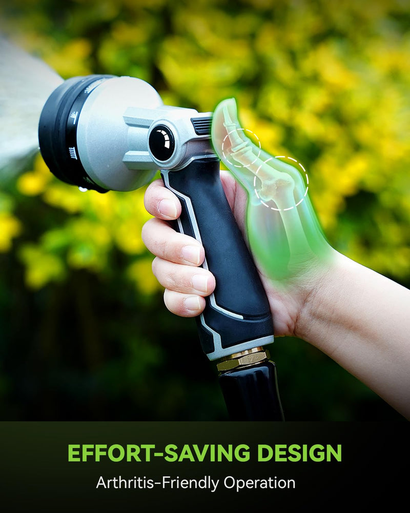RAINPOINT Full-Metal Garden Hose Nozzle, Heavy Duty Water Hose Nozzle Sprayer With 10 Adjustable Patterns & High Flow,Thumb Control For Flow Adjustment, Ideal For Watering, Washing, Cleaning,Black Black 1