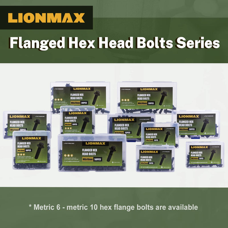 LIONMAX M6 Hex Head Flange Bolts, Flanged Hexagon Screws M6 x 25mm Full Threads, Black Oxide Finish, Rust-Resistance, Quantity 30 M6 x 25mm (30 PCS)