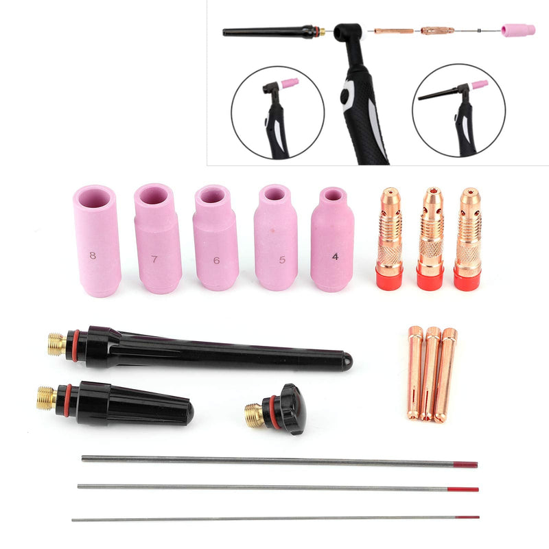 Akozon Welding Gun Accessory Kit 17Pcs Welding Nozzle Welder Tip with Tungsten Wire for Torch 17/18/26