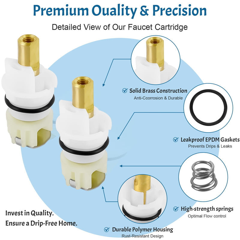 2 Pack RP25513 Faucet Stem Assembly Replacement Compatible with Delta Two Handle Faucet Repair Kit for Bathroom Kitchen Sink with RP24096 Faucet Cartridge RP4993 Seat and Spring RP24097 Turn Stop 1/4 White-2 Pack