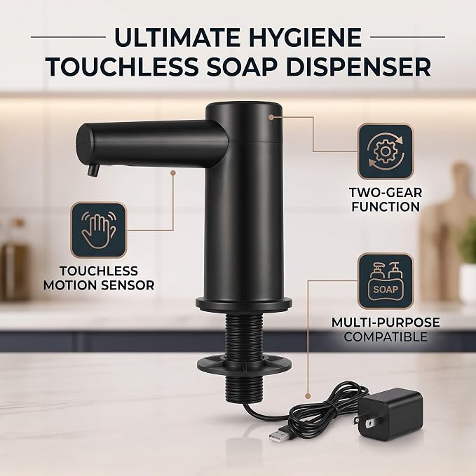 Automatic Touchless Dish Soap Dispenser for Kitchen Sink, Two Adjustable Dispensing Sink Soap Pumps, 38" Tube, Leak-Proof Plug-in, Built-in Fit for Bathroom Commercial (Black) Black - NewNest Australia