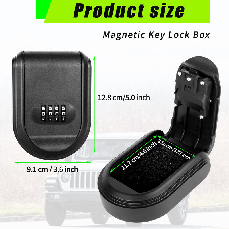 Magnetic Key Box with Combination Lock, 5 Strong Magnets, Black, Stores Spare Keys Indoors and Outdoors, Under Car Key Lock Box A-Black 1 Pcs