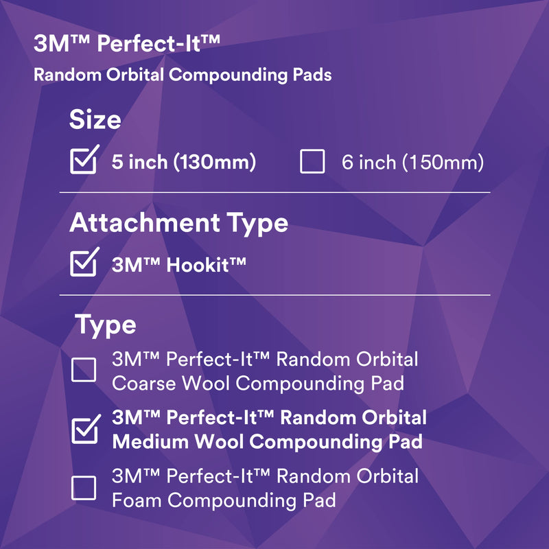3M Perfect-It Random Orbital Medium Wool Compounding Pad, 5"/130 mm, White, 34121, Orbital Pads for Automotive Compounding and Polishing 5" 130mm