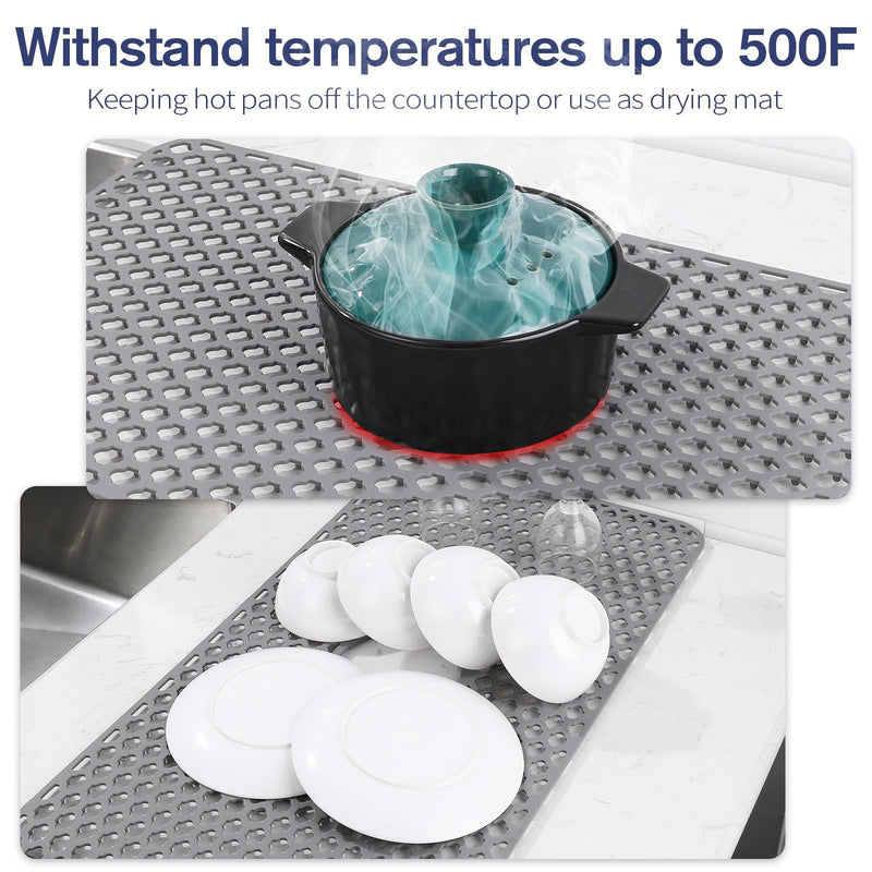 Silicone Sink Protector 28"x15" Center Drain Hole, Heat Resistant Non-slip Dishwasher Suitable, Large Sink Mat for Bottom of Farmhouse Kitchen Stainless Steel Sink 28x15 center