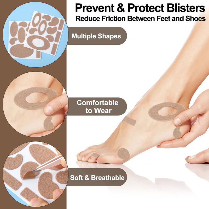 4 Sheets Moleskin Adhesive Pads, Multi-Shapes Moleskin Tape, Moleskin Strips Prevention Pads Anti-Wear Mole Skin Patch for Feet Heels- Nude Color 44pcs- 4 Sheet