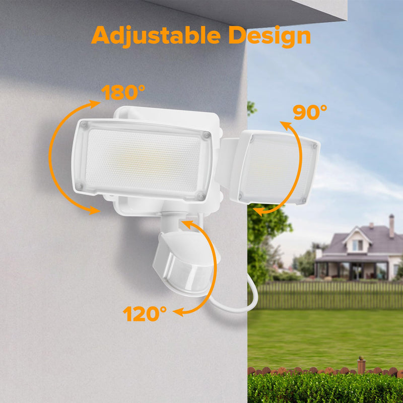 LUTEC 21W Plug in Motion Sensor Light Outdoor, Flood Lights Outdoor Motion Sensor,2500LM, 5000K Daylight,IP65 Waterproof,Adjustable 2 Heads Wall Light for Garage, Porch, Yard - White 1 Pack