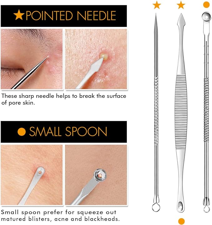 TailaiMei 7 Piece Pore Blackhead Removal Kit - 7 Pieces Metal Case and Risk Free Nose Face Skin Removal Wound Whitehead Popping Acne Treatment Acne Extraction Tool Set - NewNest Australia
