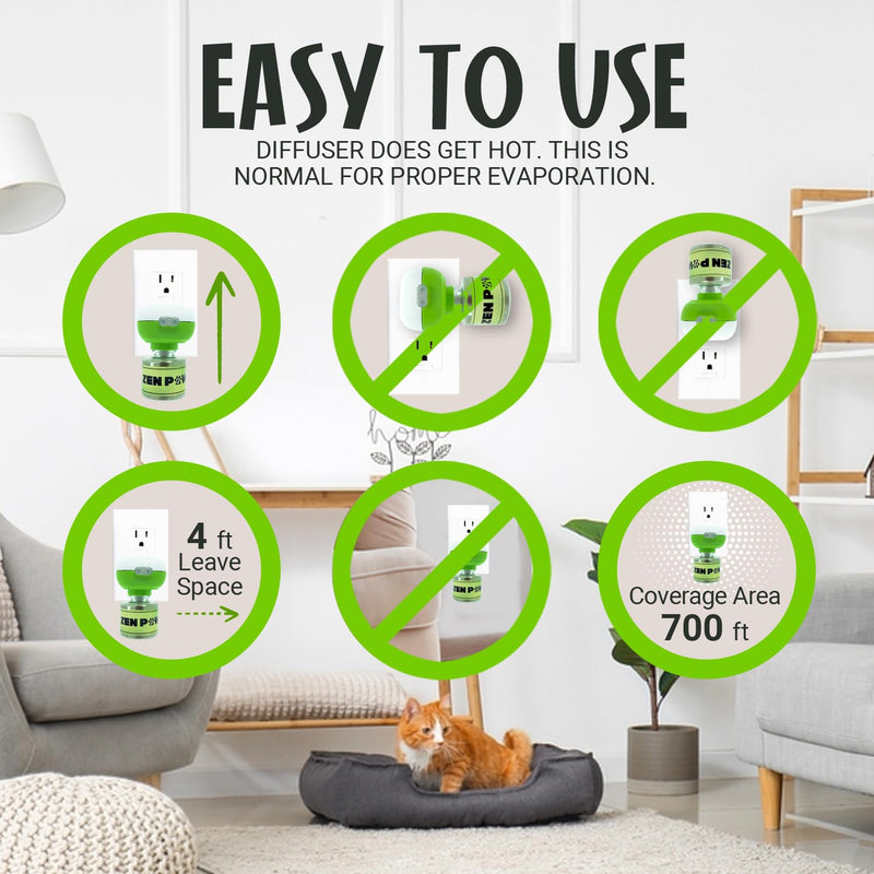 Zenpaws Kit - No Scent - 1 Diffuser + 5 Diffuser Cat Relaxant Refills + - Compatibility : Refills fit and are Compatible with All Major Brand diffusers. Comfort Zone, ThunderEase, Relaxivet and Others Difusser + 5 Bottles