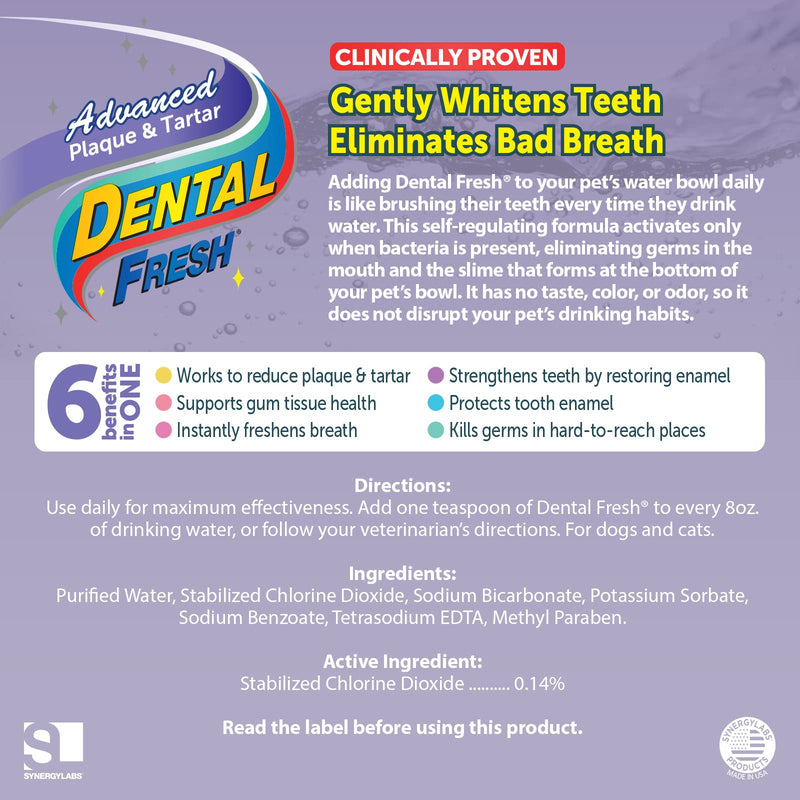 Dental Fresh Advanced Plaque and Tartar Water Additive for Dogs, 8 oz – Dog Teeth Cleaning Formula Targets Plaque & Tartar Build-Up, Eliminates Bad Breath, Whitens Teeth, Improves Overall Oral Health 8 Ounce - PawsPlanet Australia