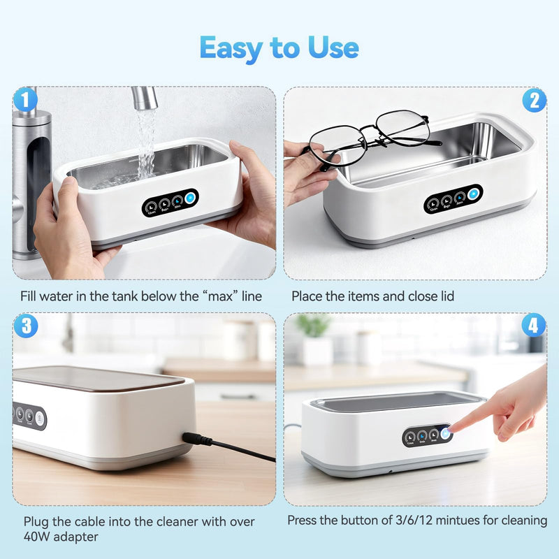 Ultrasonic Jewelry Cleaner Machine: 49KHz UltraSonic Cleaner with 3 Cleaning Modes for Jewelry,Eyeglass,Rings,Watch Band,Dentures,Retainers,Coins,Earring,Large 650ML 304 Stainless Steel Tank (White) White