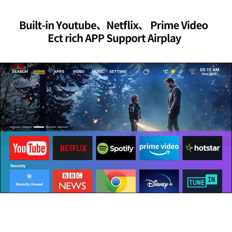 Auto Focus Projector, Native 1080P Projector 4K Supported, 5G WIFI FHD LCD Projector, Bluetooth 5.2, Smart Projector, Smart Home Movie Projector