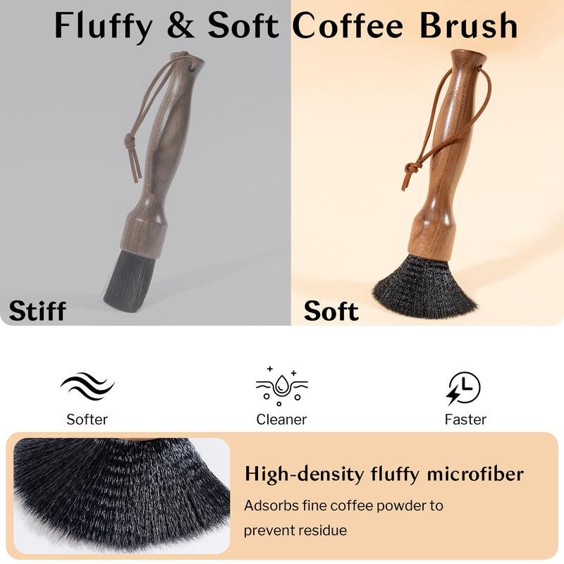 Belongtous Coffee Grinder Cleaning Brush, Fluffy & Soft Bristles Coffee Brush and Walnut Wood Handle, Espresso Machine Brush Cleaner Tool for Barista Home Kitchen Black