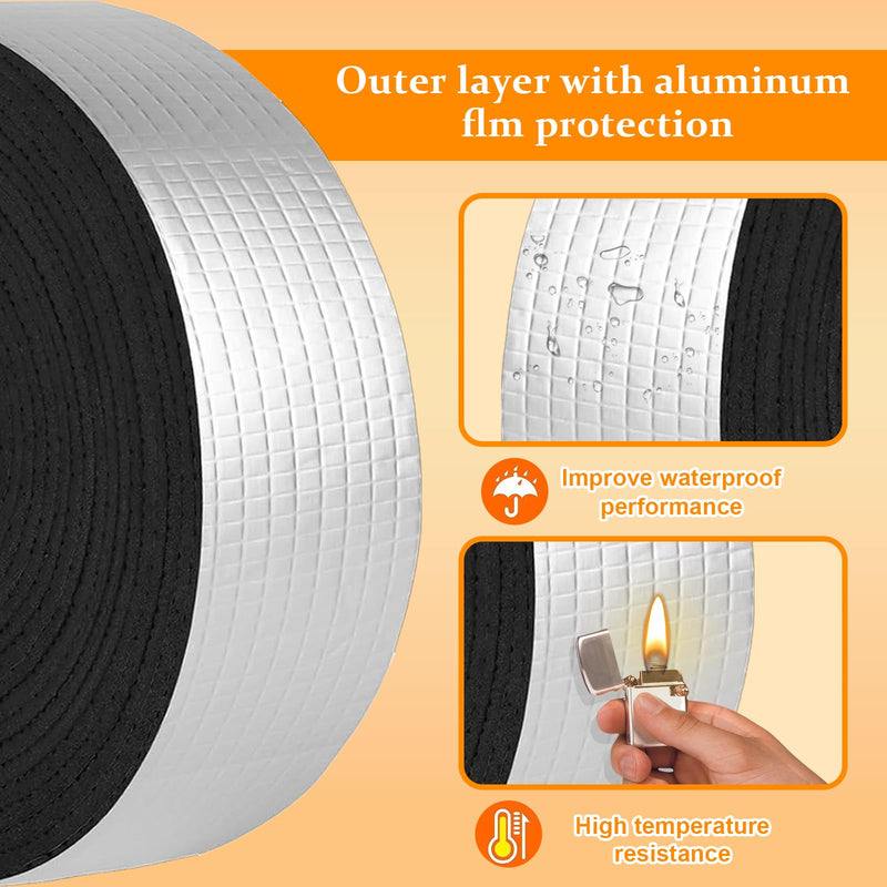 2 PCS 33ft Foam Insulation Tape Pipe Insulation Wrap, Waterproof Self Adhesive Winter Outdoor Freeze Protection Foil for Hot or Cold Pipes, 2 inch Wide 2 roll