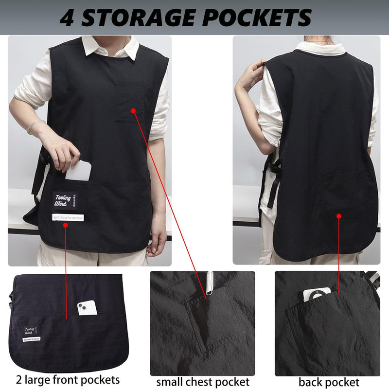 Barber Smock Waterproof Hair Stylist Apron with 4 Pockets Hairdresser Apron Barber Vest Barber Jackets for Women Men Cosmetology Apron Stylist Smock Plus Size Black