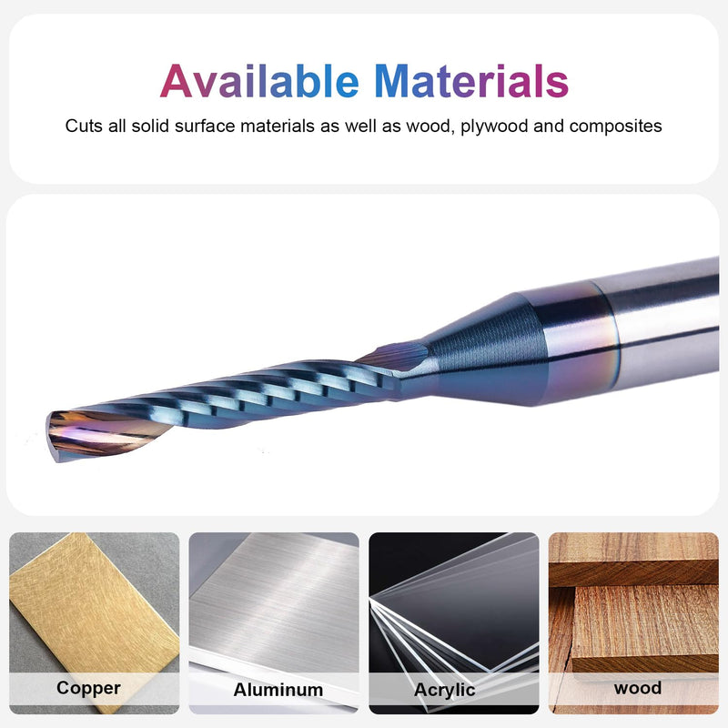 SpeTool Carbide O Flute Spiral Router Bit 1/8 Inch Cutting Diameter 1/4 Inch Shank with Coating Acrylic Non-Ferrous Metal CNC Milling Cutter 1PCS 1/8" Dia-3/4" CL-1/4" Shank