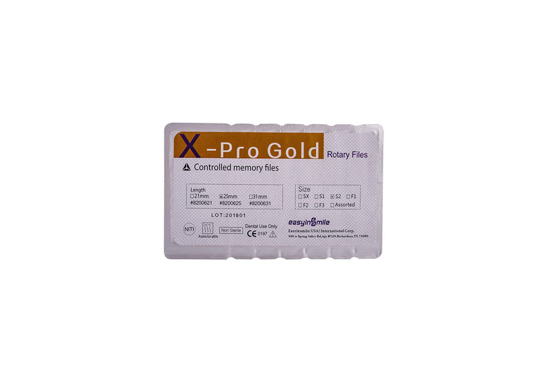X-Pro Gold Protaper NITI Rotary Files, 6PCS Endo Controlled Memory Files (S2 25MM) S2 25MM