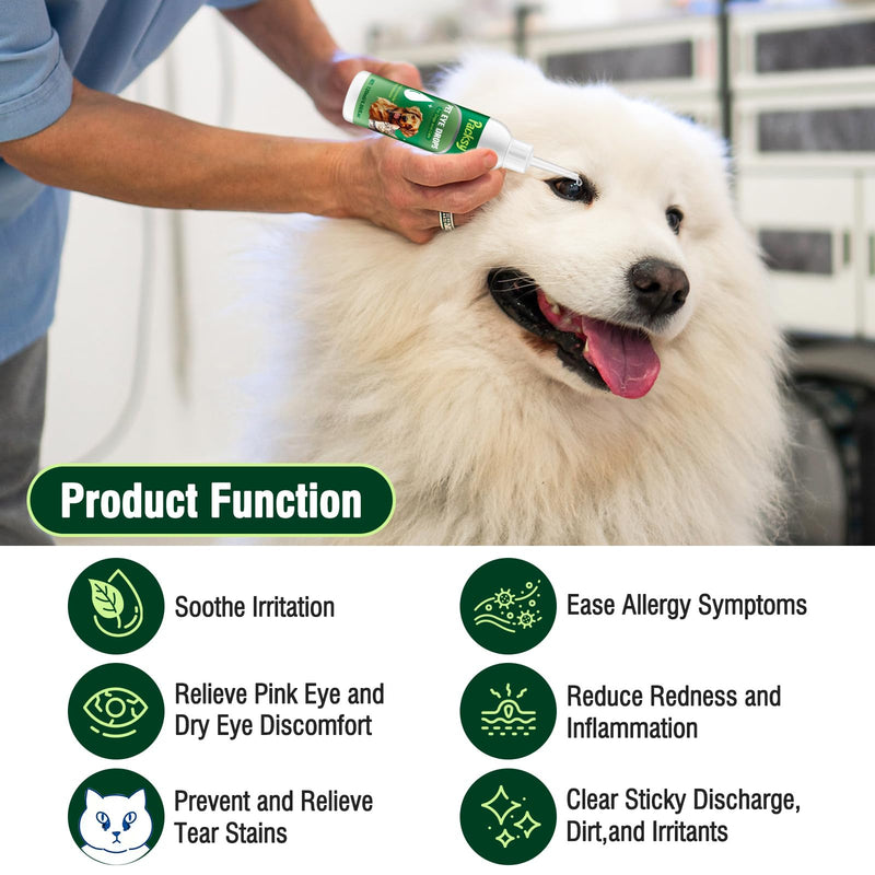 120ml/4.06fl oz Pet Eye Drops for Dogs and Cats,Solution for Redness,Itching and Tear Stains,Fast-Acting,Safe for All Breeds and Sizes 1