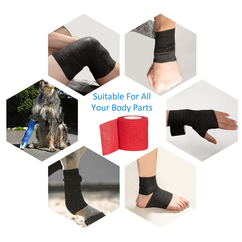 12Pcs 2”x 5 Yards Self Adhesive Bandage Wrap Elastic Bandage Wrap Self Adherent Cohesive Wrap Bandages for Wrist Ankle Vet Tape for Dogs Athletic Swelling Sprains Tape Grip Cover (Red) 12Pcs Red