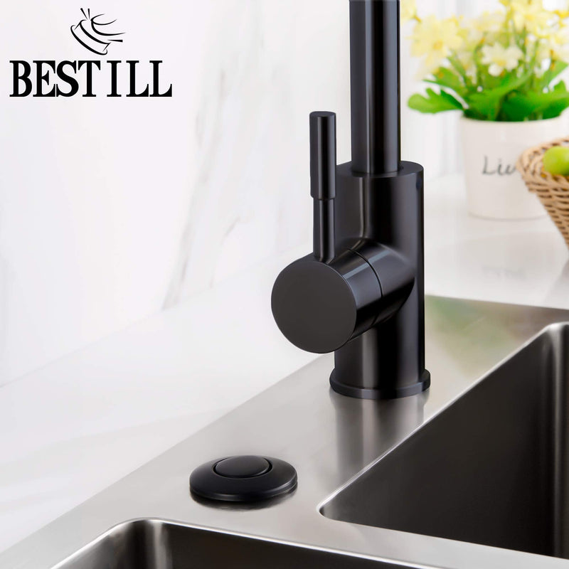 BESTILL Sink Top Garbage Disposal Air Switch Button with Air Hose, Matte Black (Long Button with Brass Cover) ABS Plastic Long-3.5"