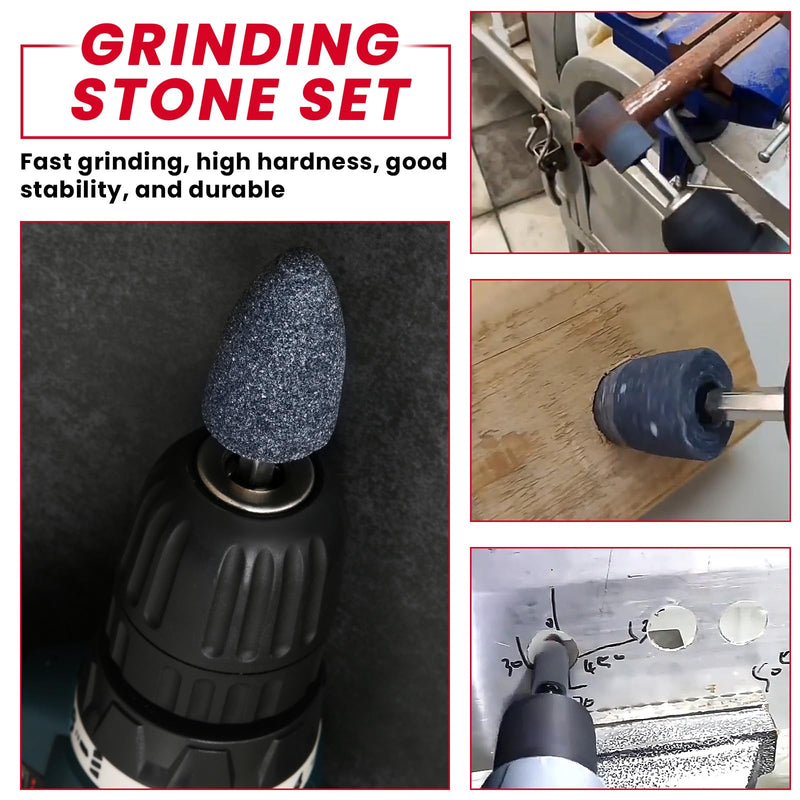 10Pcs Rotary Grinding Stone- 1/4'' Hex Shank Assorted Shape Abrasive Stone Mounted Grinding Point Sharpening Bits for Rotary Tool Drill, Grinding, Polishing
