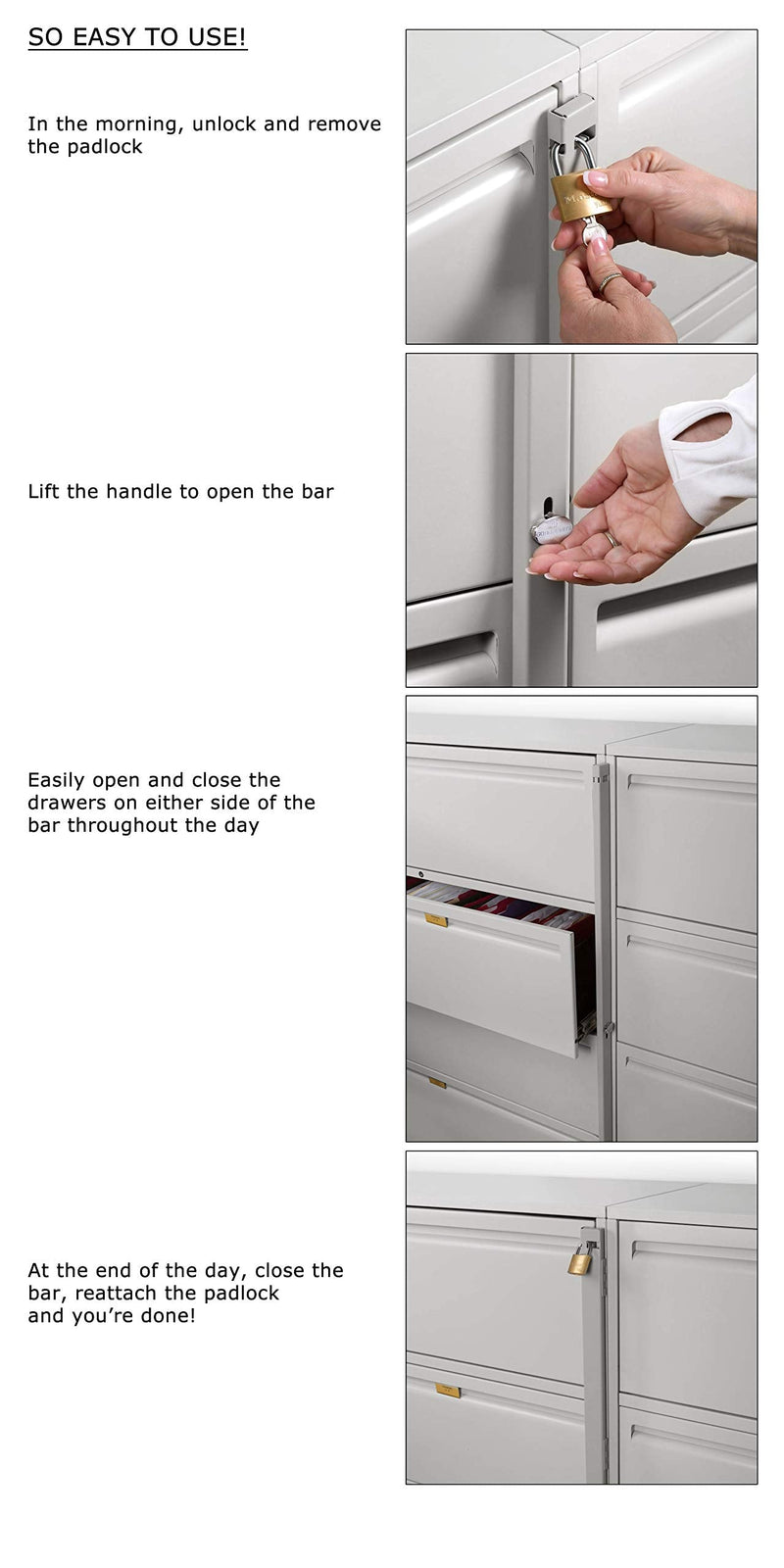 File Cabinet Locking Bar. Fits 4 Drawer File Cabinets. Includes Cobalt Drill Bit. (Beige) Beige