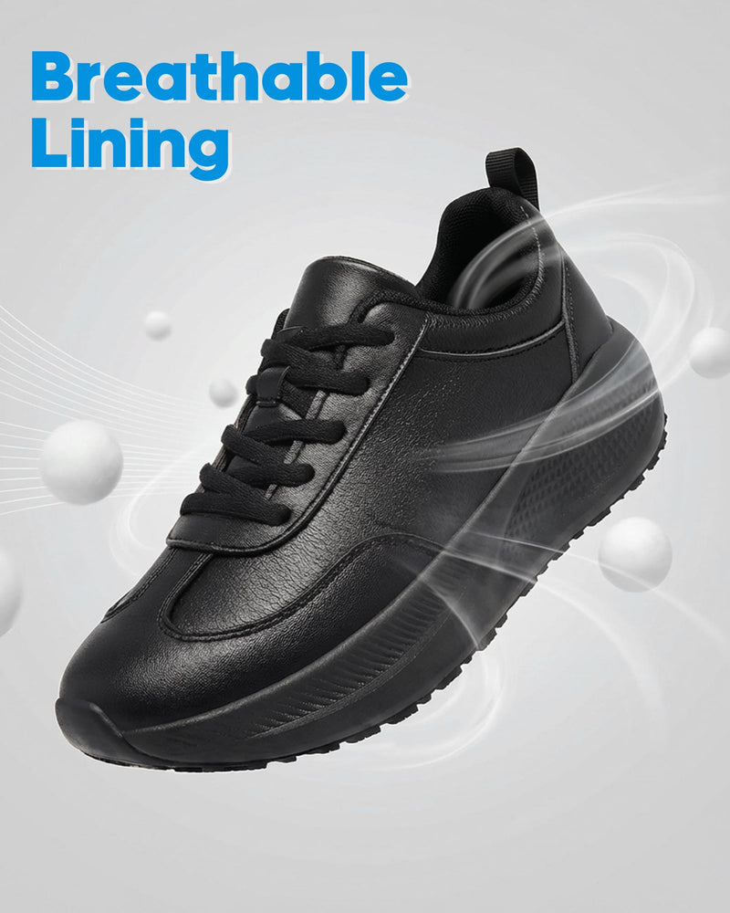 Non Slip Work Shoes for Women Black Food Service Slip Resistant Shoes Waterproof Kitchen Chef Walking Sneakers Nursing Standing All Day 6.5