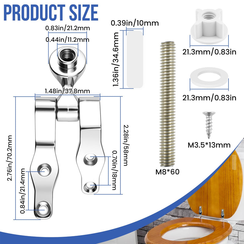 Toilet Seat Hinges | Zinc Alloy Toilet Seat Hinges Replacement Parts with Bolts Nuts & Bumpers | for Bathroom Hotel Public Use | Easy Installation Fittings 1 Set Hinges and Self-Adhesive Bumpers