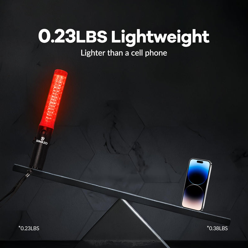 2 Pack 10 Inch Rechargeable Traffic Signal Wand, Traffic Control Baton with White LED on Top, Air Marshalling Wand with 3 Flashing Modes for Airport, Car Directing Red 2 Pack