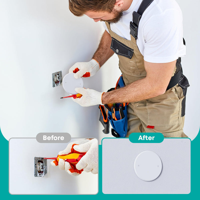 Ceiling Cover Plate，5 inch Round Outlet Covers Plate For 4 inch Electrical Box, Metal Blank Cleanout Cover Plate for Smoke Detector,Wall Light Hole, Hole spacing 3.5 inch-White(6-Pack) 5-inch-For 4 inch Electrical Box
