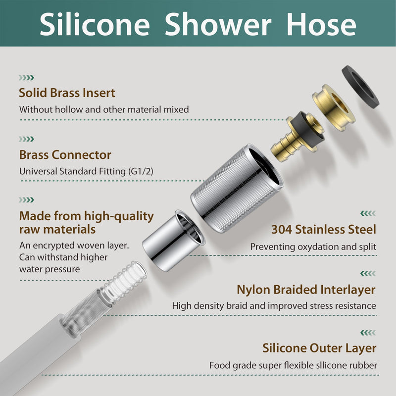 Silicone Shower Hose 59 Inches Explosion Proof Anti Winding Shower Head Hose Used In Showerheads Spray Bidet Rv Outside Shower Hose Replacement Shower Hose Extra Long Handheld Hose(59 Inches Silvery) Silver
