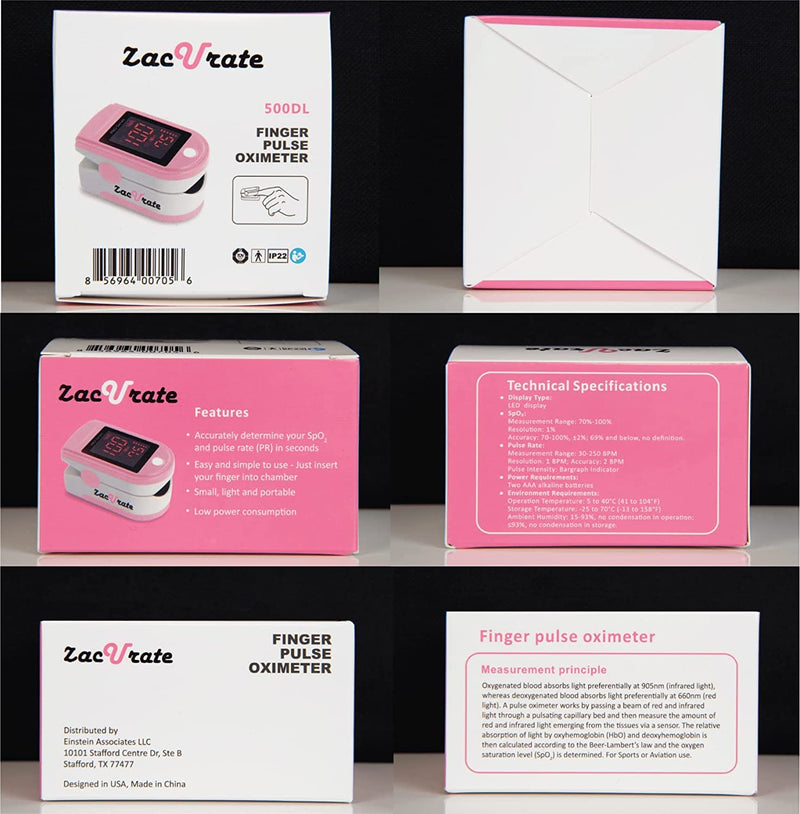 Zacurate Pro Series 500DL Fingertip Pulse Oximeter and Oximeter Carrying Case Bundle
