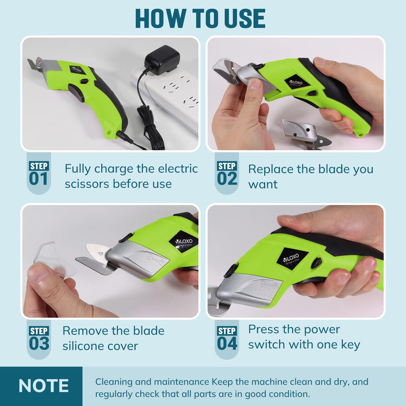 VLOXO Cordless Electric Scissors Electric Box Cutter for Cardboard Green