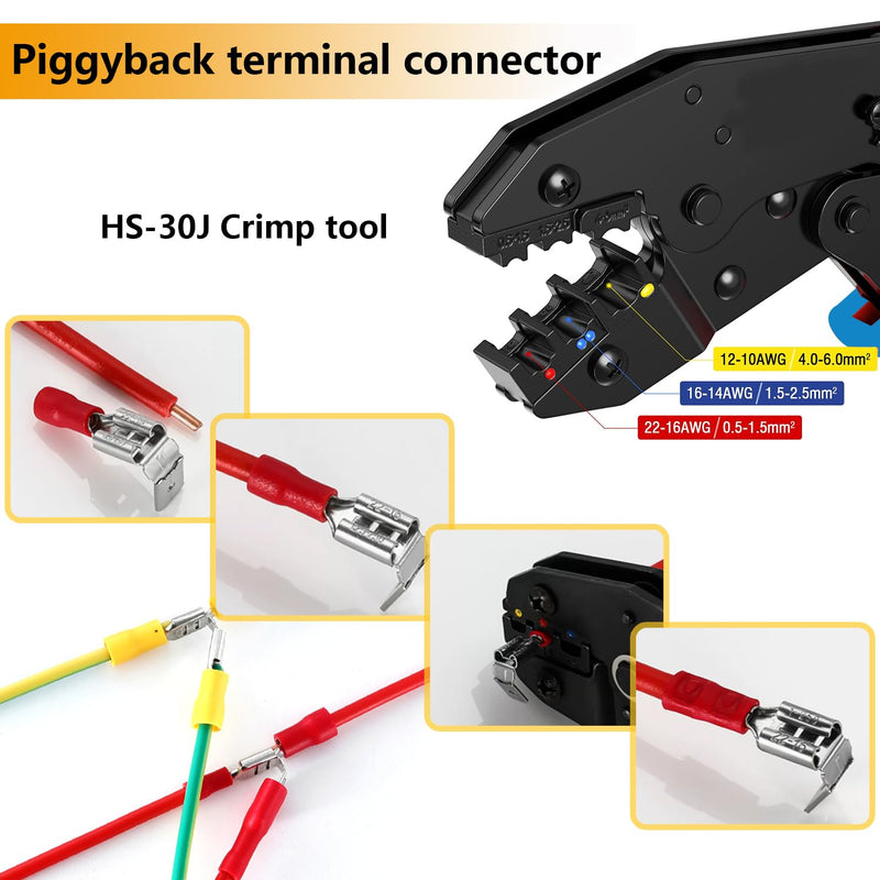 smseaces 80Pcs Insulated Piggy Back Spade Connectors 22-10AWG 6.3mm(1/4") Piggyback Wire Connectors for Automotive,Audio Systems,Household Appliances Double Spade Connector Insulated Connectors