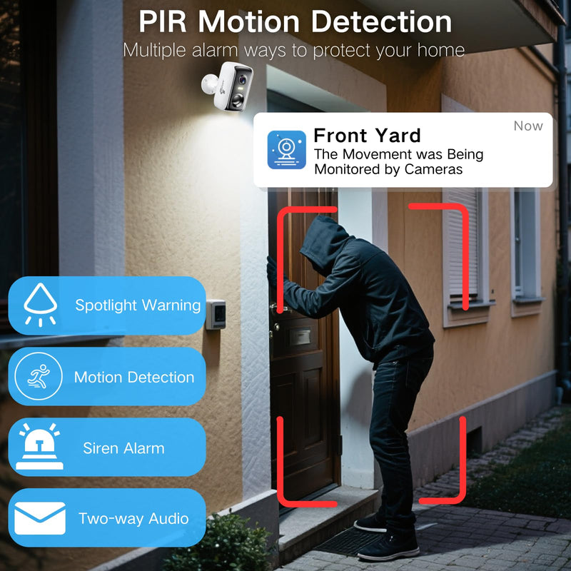 Security Cameras Wireless Outdoor, WIFI Cameras for Home Security with AI Motion Detection Spotlight Siren, Solar Panel Battery Powered, 2K Color Night Vision, 2-Way Talk, Waterproof, Cloud/SD Storage Q151SP-White