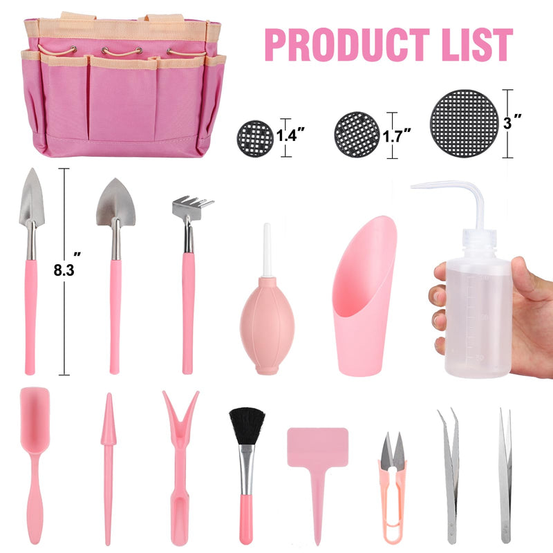 44 pcs Succulent Tool Set - 30.7in Indoor Plant Repotting Mat and 19 Pcs Mini Gardening Hand Tools Bag, Garden Plants Transplanting Supplies for Women Christmas Holiday Gardener Gifts Outdoor, Pink